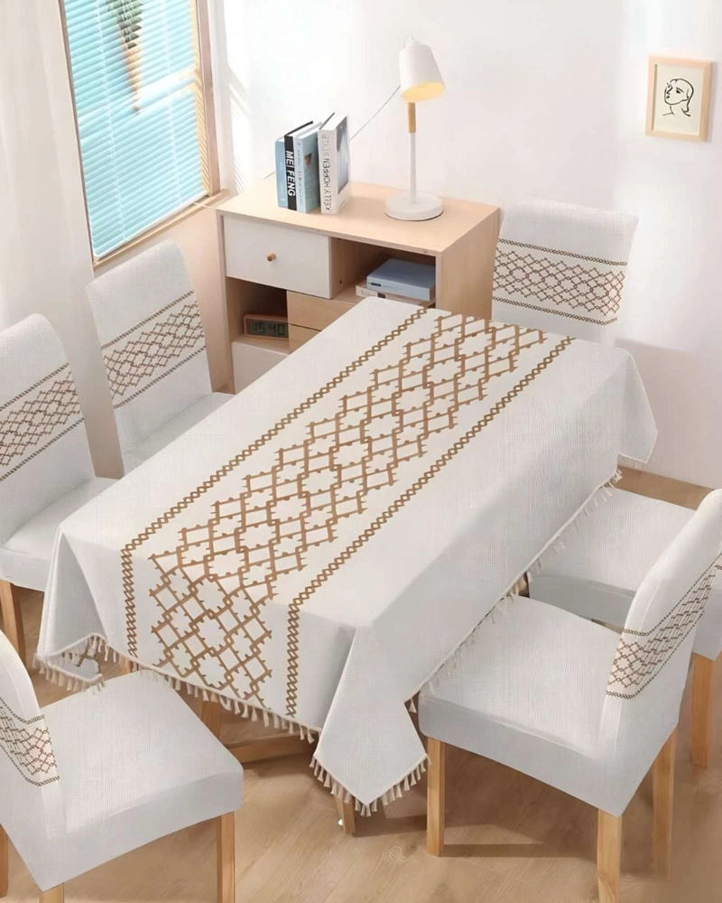JUEGO TEXTIL PARA COMEDOR MANTEL  MAS 6 FUNDAS DE SILLA - 4
