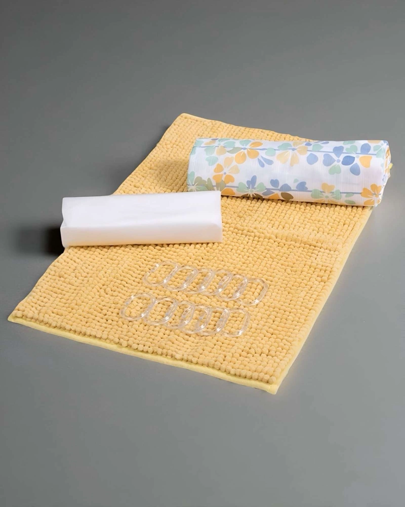 SET DE BAÑO EN CAJA 4 PIEZAS CORTINA CON ALFOMBRA MASHINI - 4