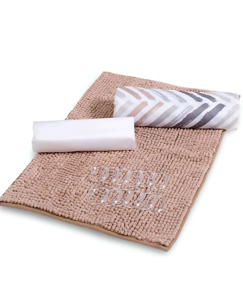 SET DE BAÑO EN CAJA 4 PIEZAS CORTINA CON ALFOMBRA MASHINI - 3