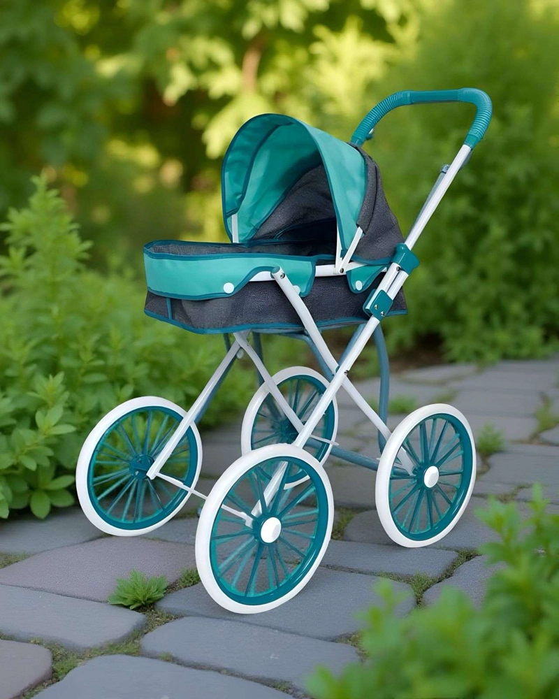 COCHE DE MUÑECA CARREOLA RUEDAS GRANDES TURQUESA - 1
