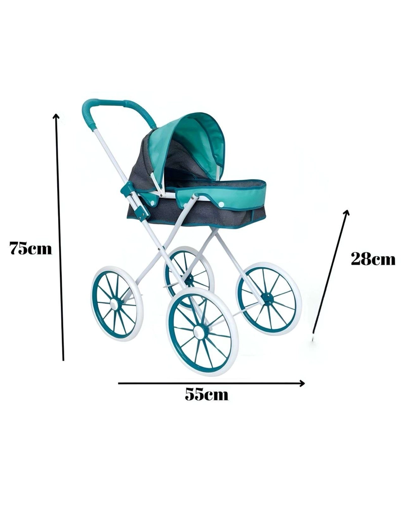 COCHE DE MUÑECA CARREOLA RUEDAS GRANDES TURQUESA - 7