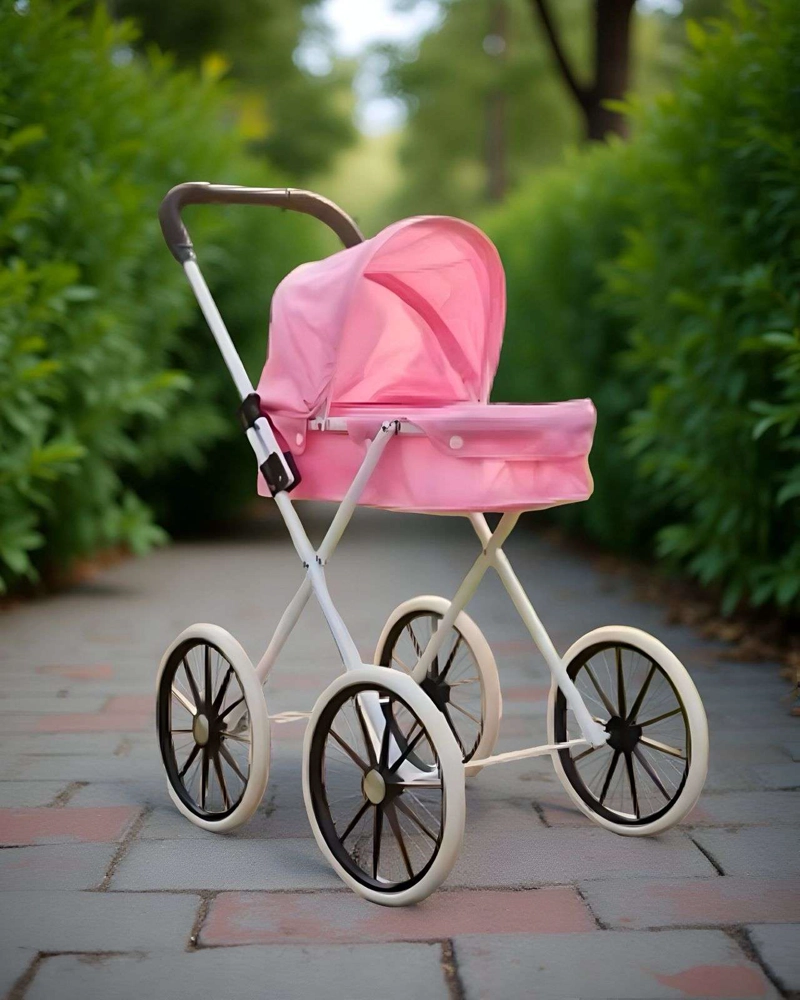 COCHE DE MUÑECA CARREOLA RUEDAS GRANDES ROSA - 1