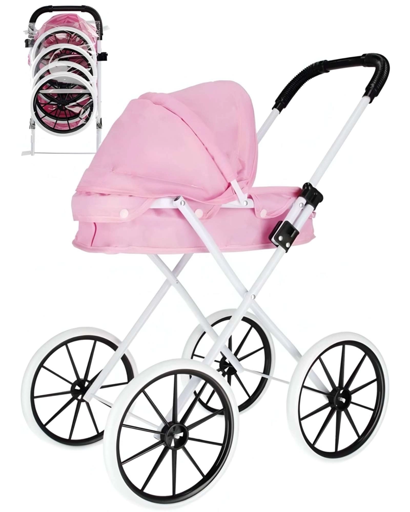 COCHE DE MUÑECA CARREOLA RUEDAS GRANDES ROSA - 4