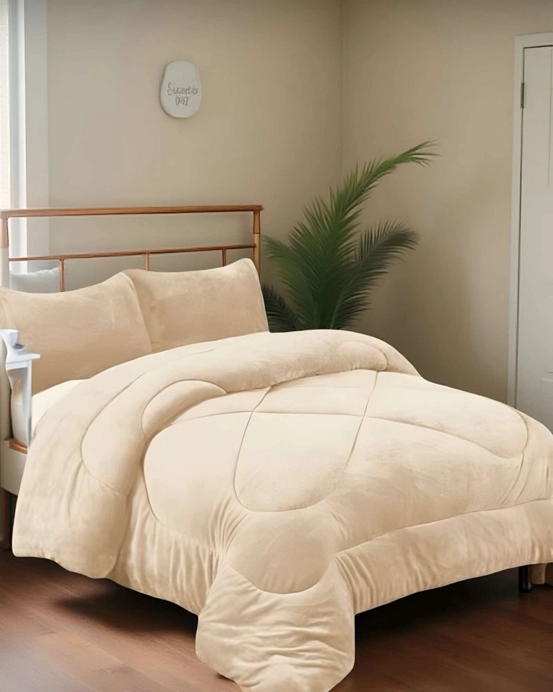 COBERTOR ELEGANTE DE INVIERNO UNICOLOR PLUSH CON CHIPORRO PLAZA Y MEDIA S53 - 3