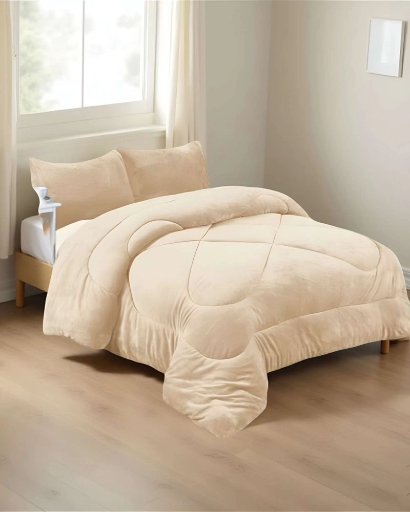 COBERTOR ELEGANTE DE INVIERNO UNICOLOR PLUSH CON CHIPORRO PLAZA Y MEDIA S53 - 4