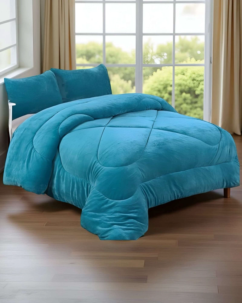 COBERTOR ELEGANTE DE INVIERNO UNICOLOR PLUSH CON CHIPORRO PLAZA Y MEDIA S54 - 3