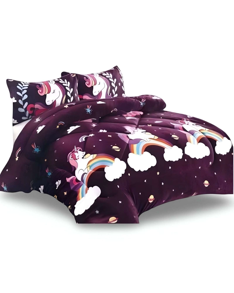 COBERTOR DE INVIERNO DISEÑO UNICORNIO CON ARCOIRIS PLUSH CON CHIPORRO PLAZA Y MEDIA S41 - 1