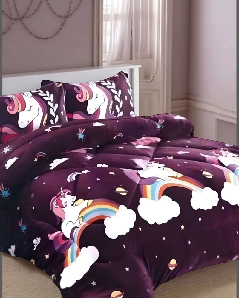 COBERTOR DE INVIERNO DISEÑO UNICORNIO CON ARCOIRIS PLUSH CON CHIPORRO PLAZA Y MEDIA S41 - 3