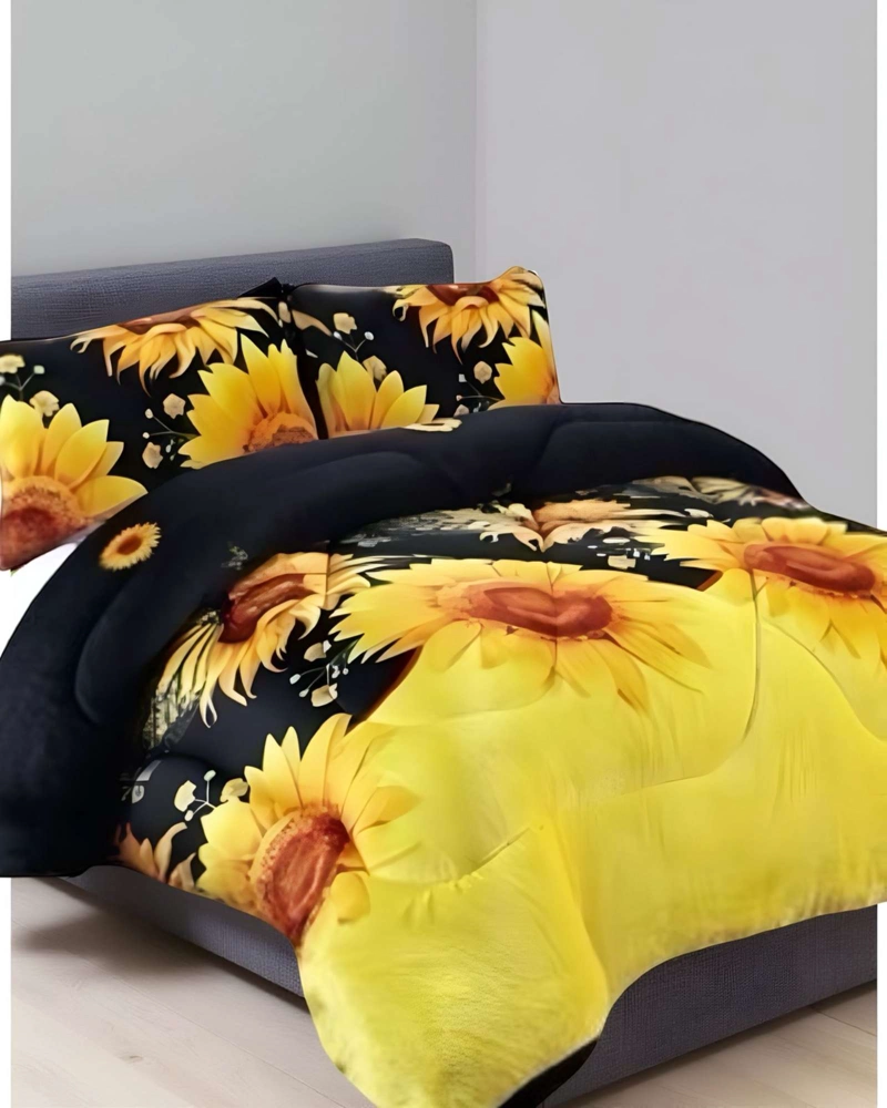 COBERTOR DE INVIERNO DISEÑO GIRASOLES PLUSH CON CHIPORRO PLAZA Y MEDIA S45 - 3