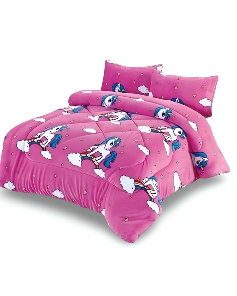 COBERTOR DE INVIERNO DISEÑO UNICORNIO CON ARCOIRIS PLUSH CON CHIPORRO PLAZA Y MEDIA S42 - 1