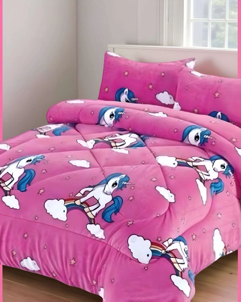 COBERTOR DE INVIERNO DISEÑO UNICORNIO CON ARCOIRIS PLUSH CON CHIPORRO PLAZA Y MEDIA S42 - 2
