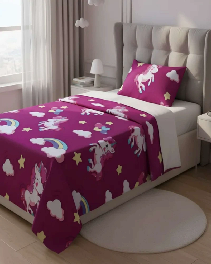 JUEGO DE SABANAS DE VERANO UNICORNIO NIÑA INFANTIL PLAZA Y MEDIA  MAS 1 ALMOHADA - 1