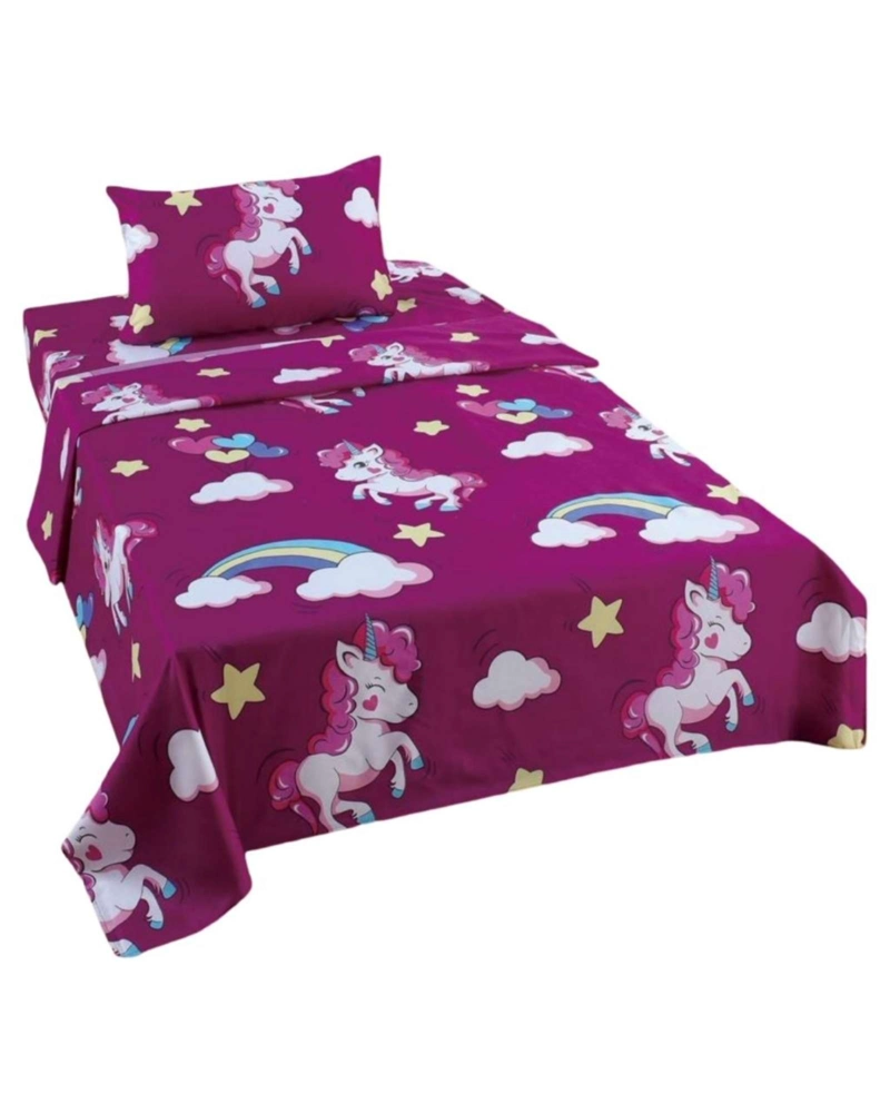JUEGO DE SABANAS DE VERANO UNICORNIO NIÑA INFANTIL PLAZA Y MEDIA  MAS 1 ALMOHADA - 2