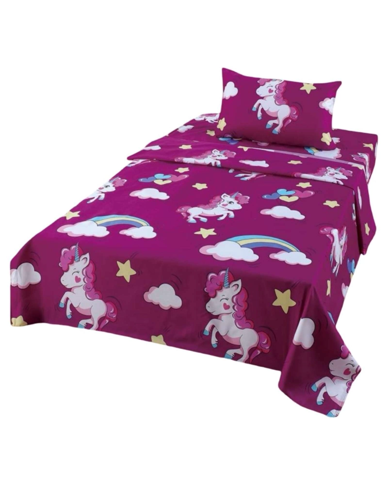 JUEGO DE SABANAS DE VERANO UNICORNIO NIÑA INFANTIL PLAZA Y MEDIA  MAS 1 ALMOHADA - 4