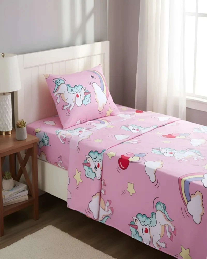 JUEGO DE SABANAS DE VERANO UNICORNIO NIÑA INFANTIL PLAZA Y MEDIA - 1