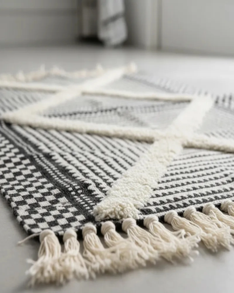 ALFOMBRA DE LINO BAJADA DE CAMA ESTILO BOHO MEDIDA 60 CM X 90 CM - 1