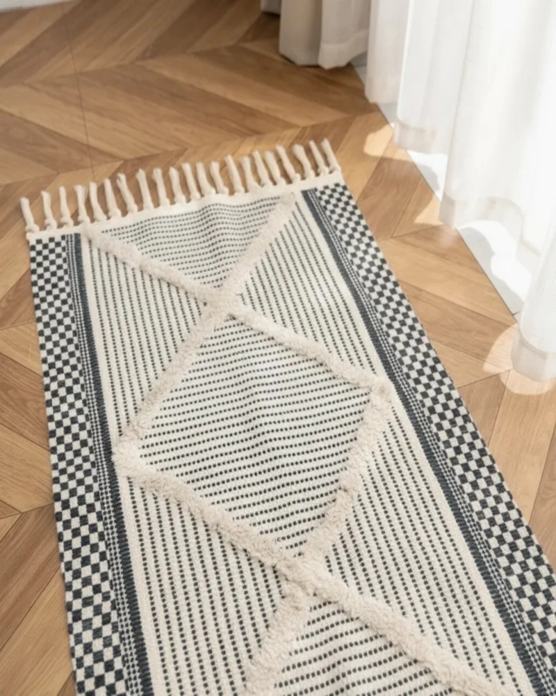 ALFOMBRA DE LINO BAJADA DE CAMA ESTILO BOHO MEDIDA 60 CM X 90 CM - 2