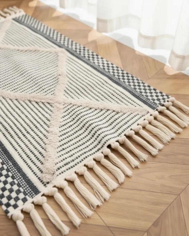 ALFOMBRA DE LINO BAJADA DE CAMA ESTILO BOHO MEDIDA 60 CM X 90 CM - 4