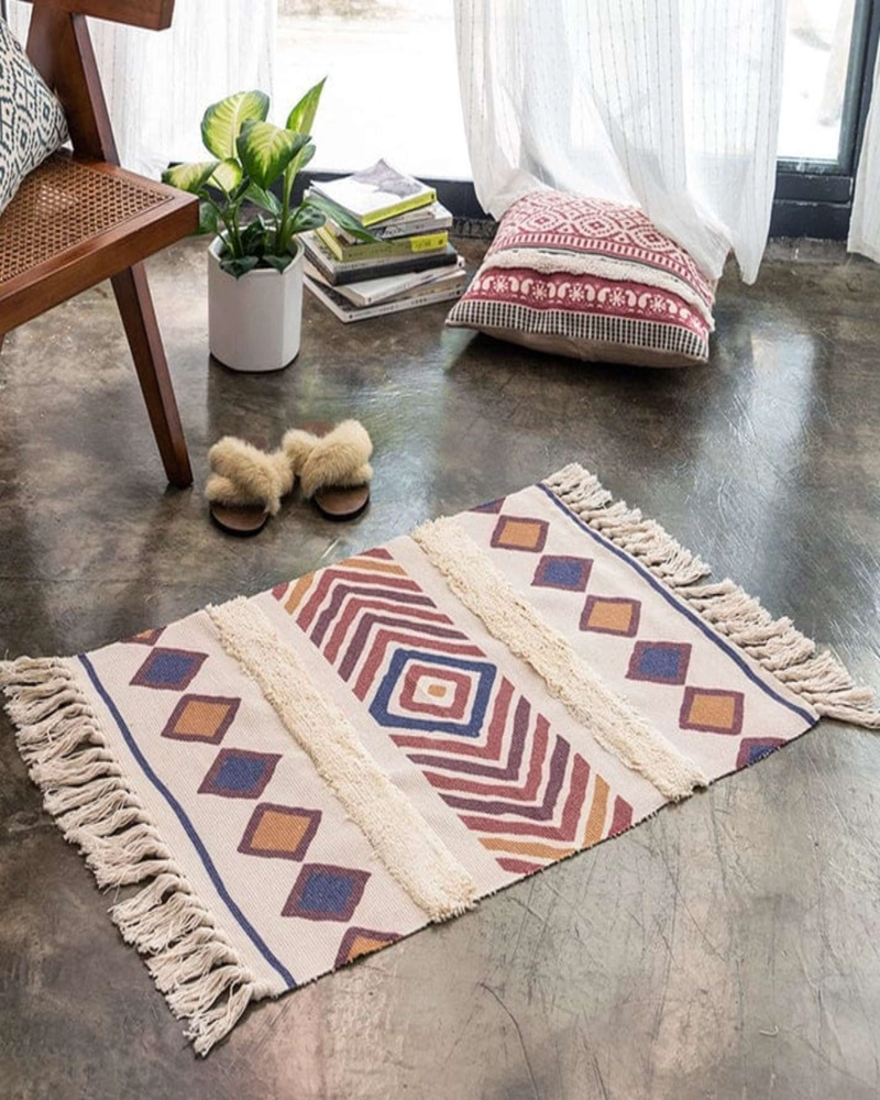 PACK DE 2 ALFOMBRA DE LINO BAJADA DE CAMA ESTILO BOHO MEDIDA 60 CM X 90 CM - 1