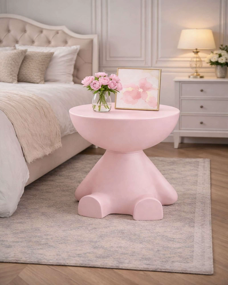 EL GUARDIAN SENTADO: MESA DE ARRIMO ESCULTURAL ROSA - 1