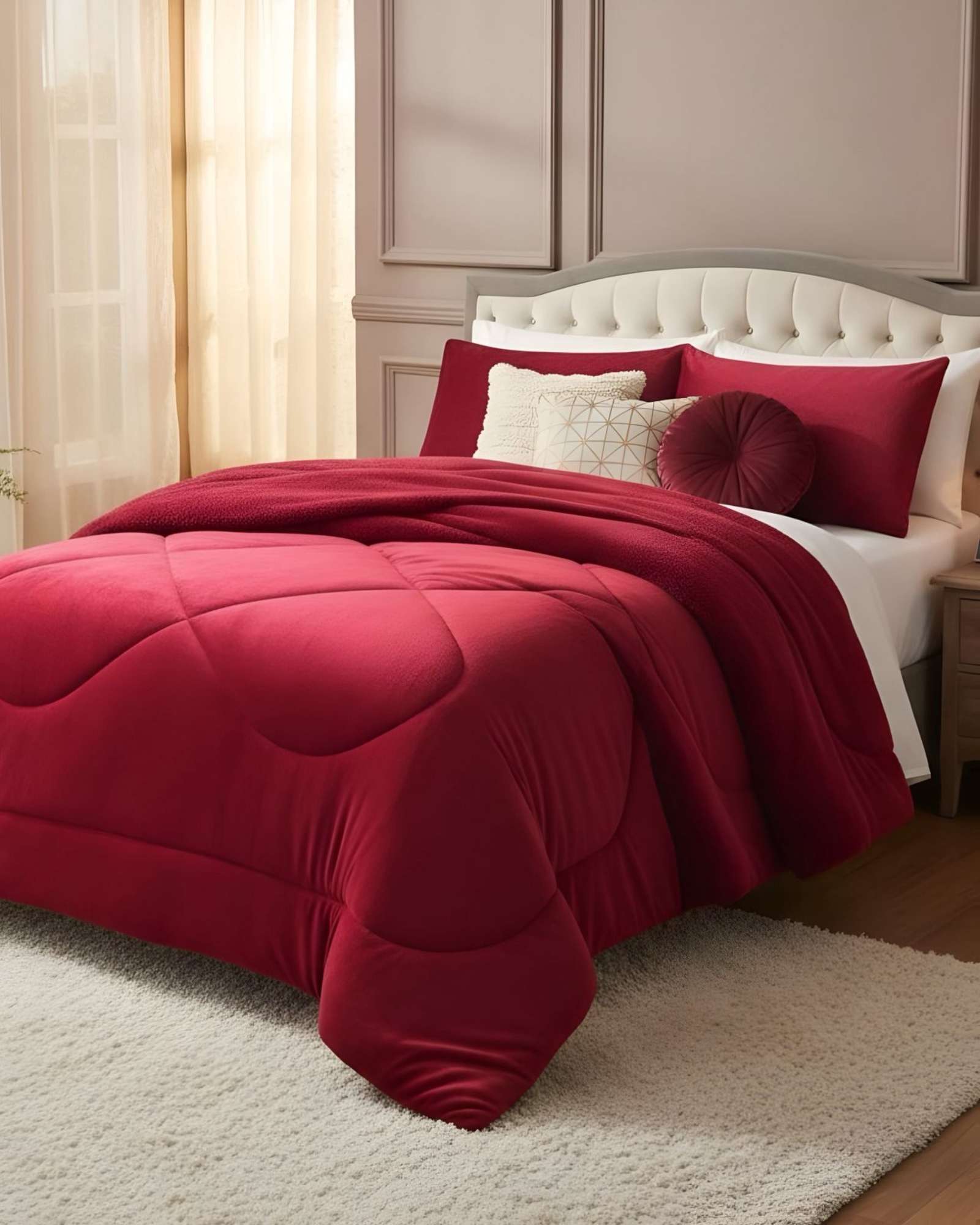 CUBRECAMA PLUSH CON CHIPORRO ACOLCHADO LISO KING - 4