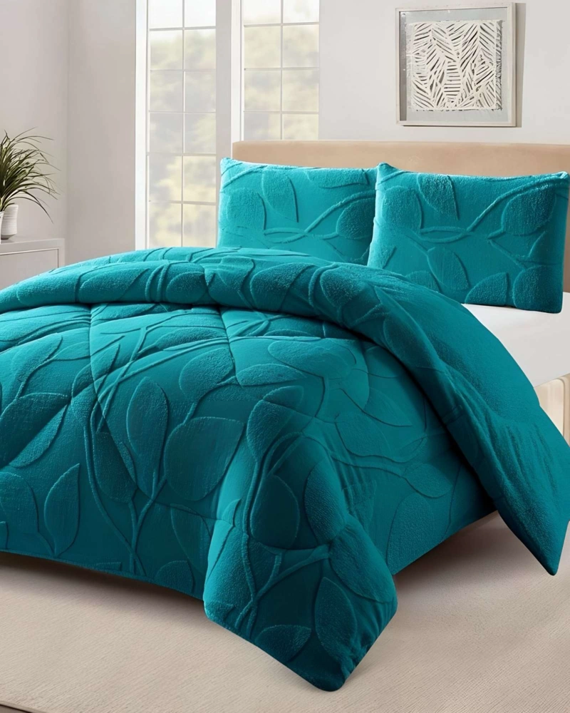 CUBRECAMA ACOLCHADO CON CHIPORRO DISEÑO TEXTURIZADO HOJAS 2 PLAZAS - 6