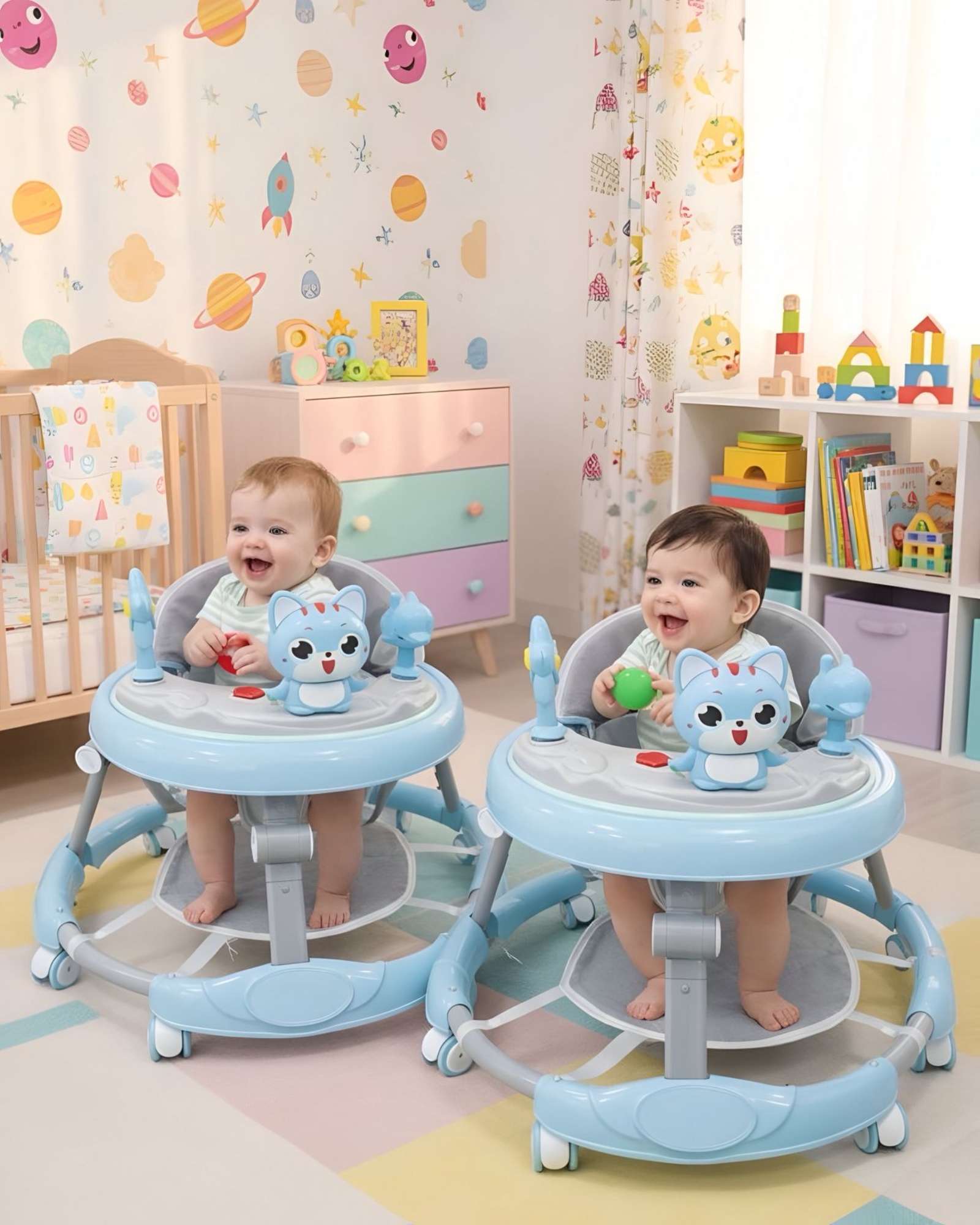 PACK 2 ANDADOR DE BEBE GEMELOS CON JUEGOS INTERACTIVOS MIS PRIMEROS PASOS ROSADO - 1