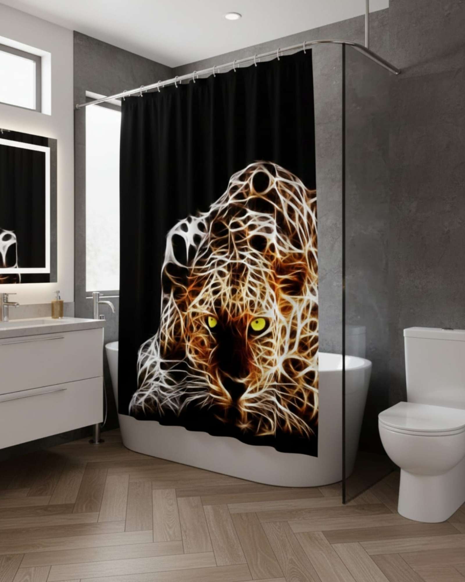 CORTINA DE BAÑO TELA GE NERO + FORRO IMPERMEABLE - 1