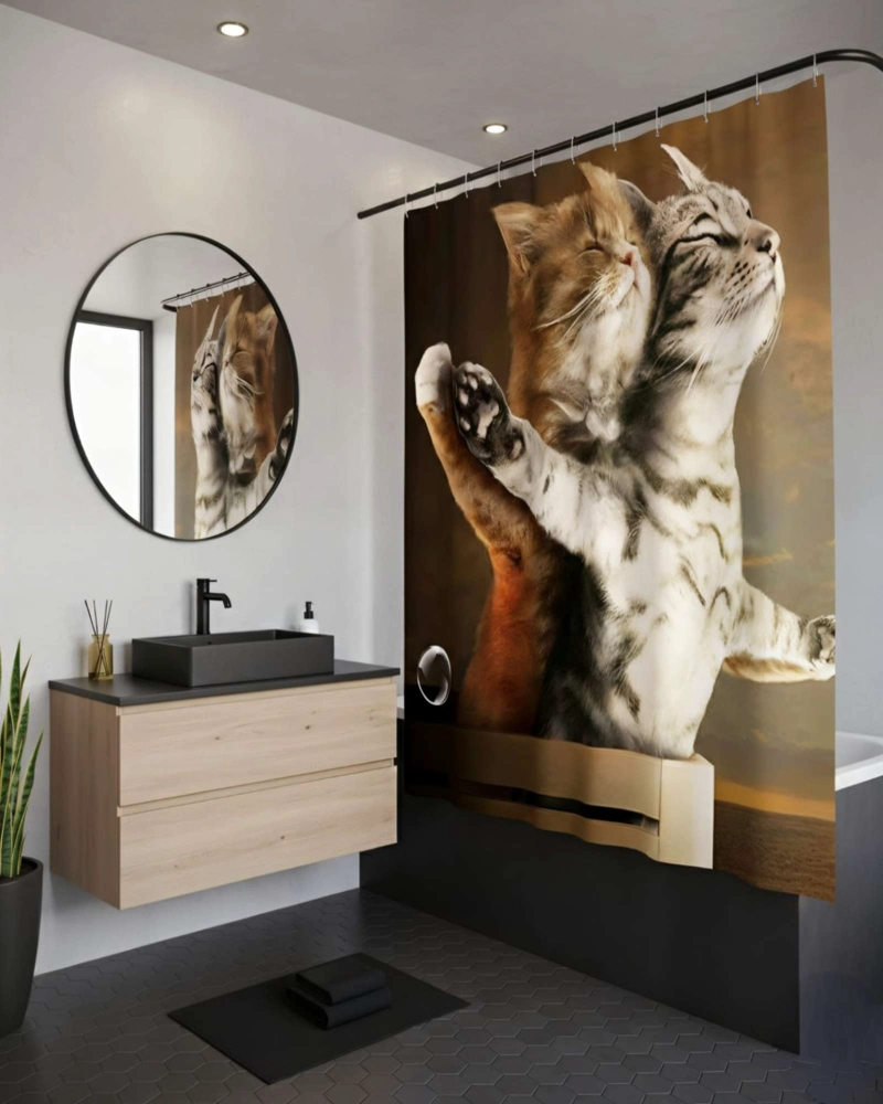 CORTINA DE BAÑO TELA GE NERO + FORRO IMPERMEABLE - 2