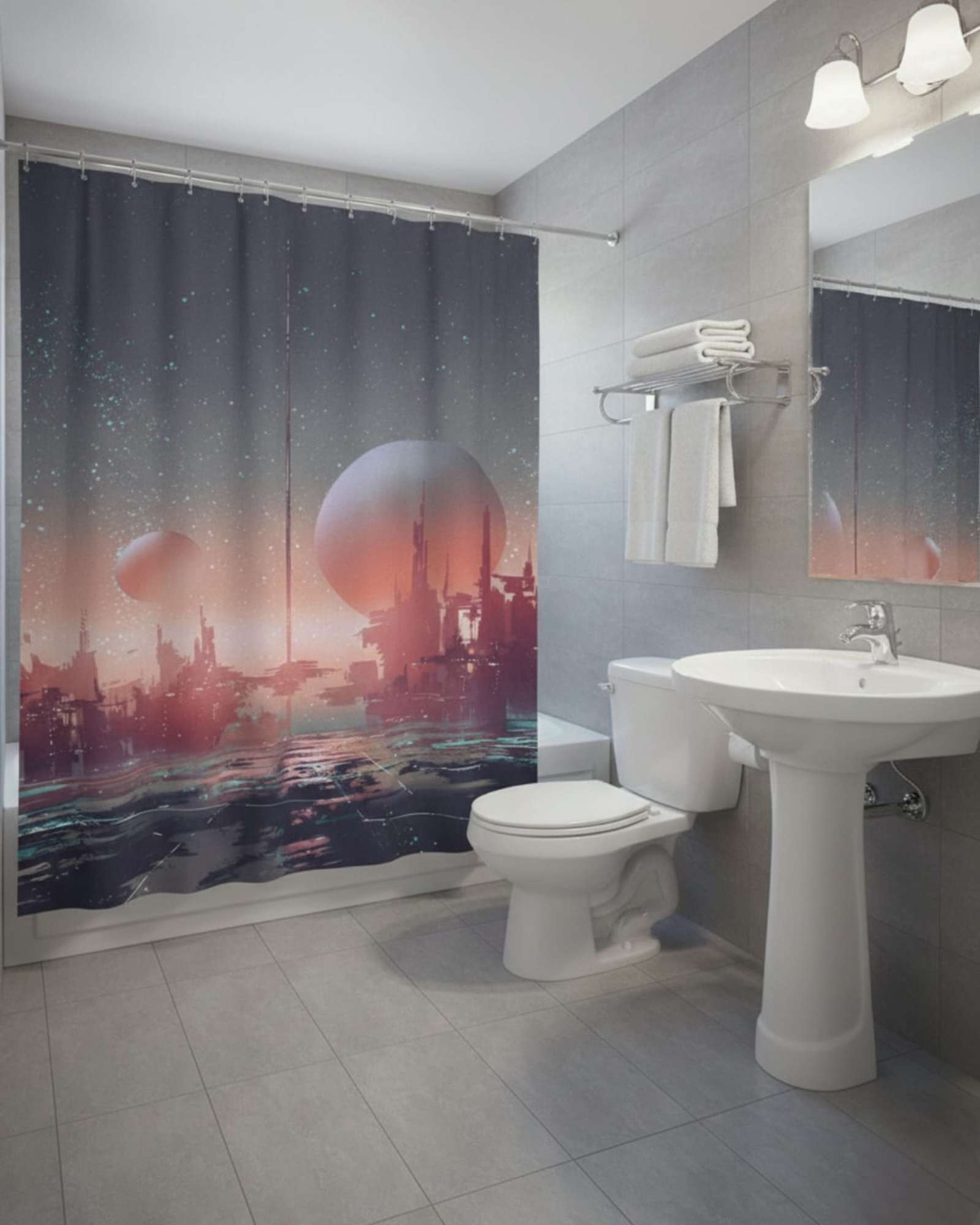CORTINA DE BAÑO TELA GE NERO + FORRO IMPERMEABLE - 1