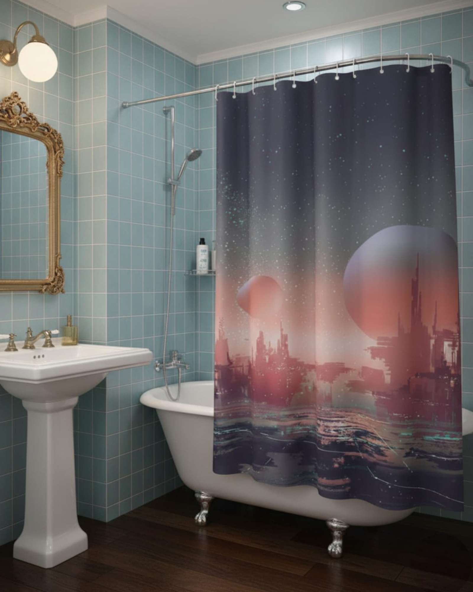CORTINA DE BAÑO TELA GE NERO + FORRO IMPERMEABLE - 2