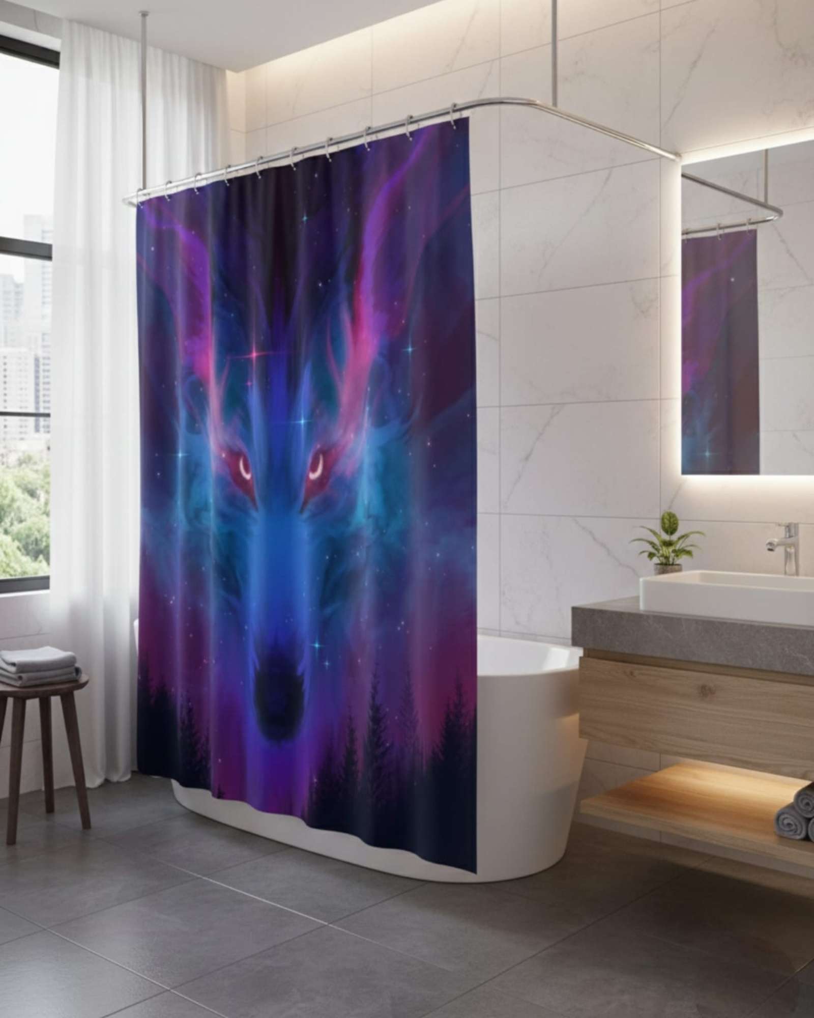 CORTINA DE BAÑO TELA GE NERO + FORRO IMPERMEABLE - 1