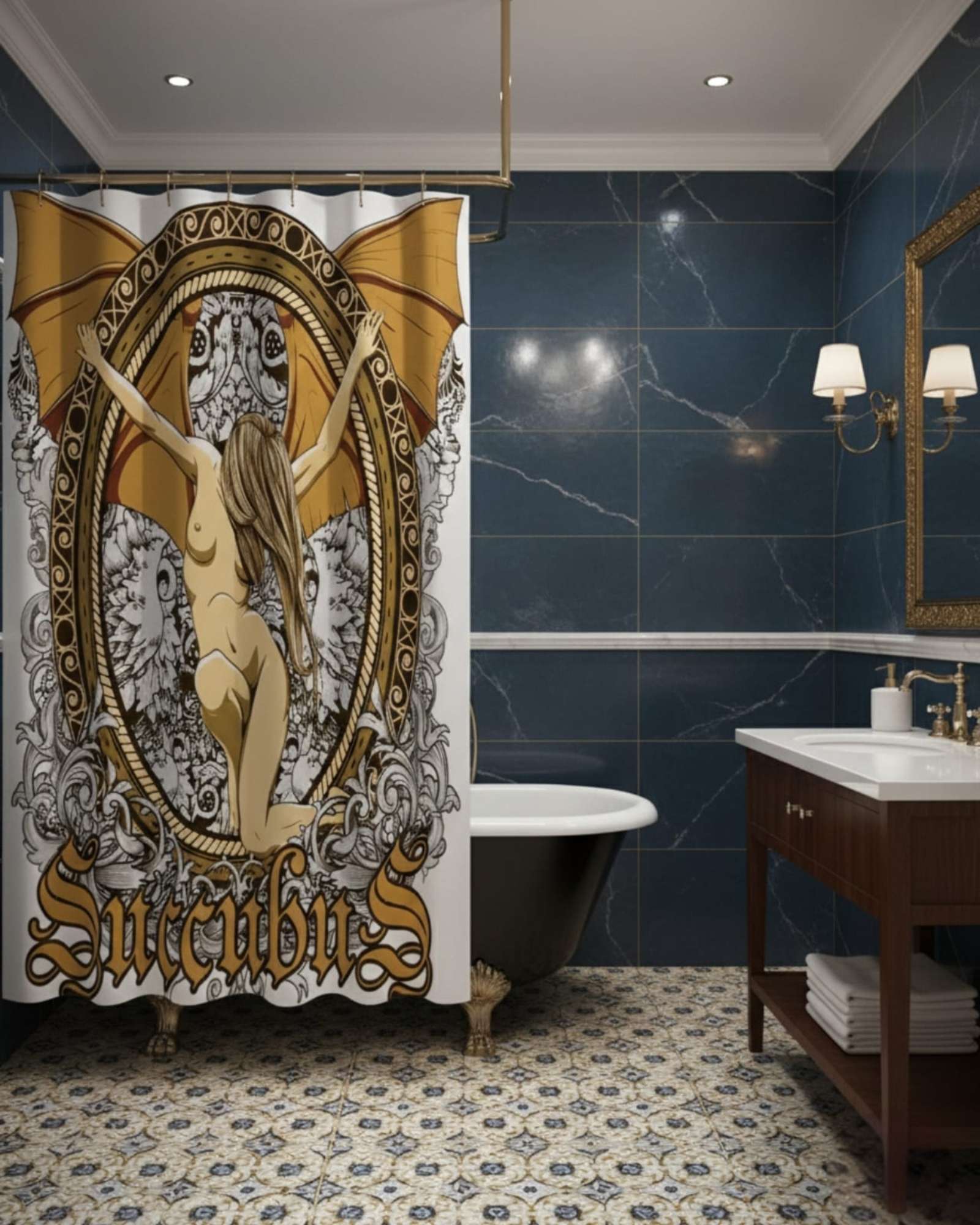 CORTINA DE BAÑO TELA GE NERO + FORRO IMPERMEABLE - 1