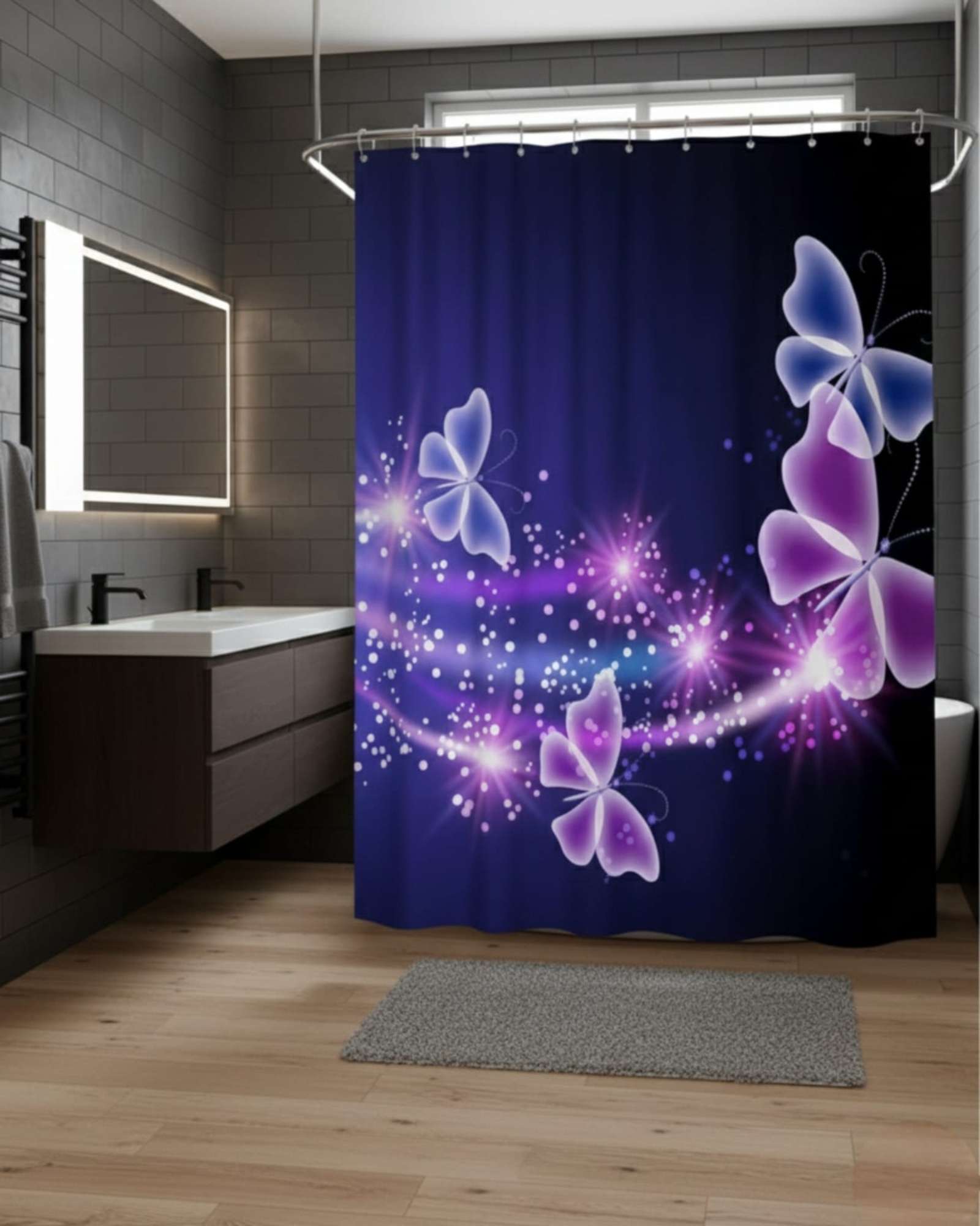 CORTINA DE BAÑO TELA GE NERO + FORRO IMPERMEABLE - 1