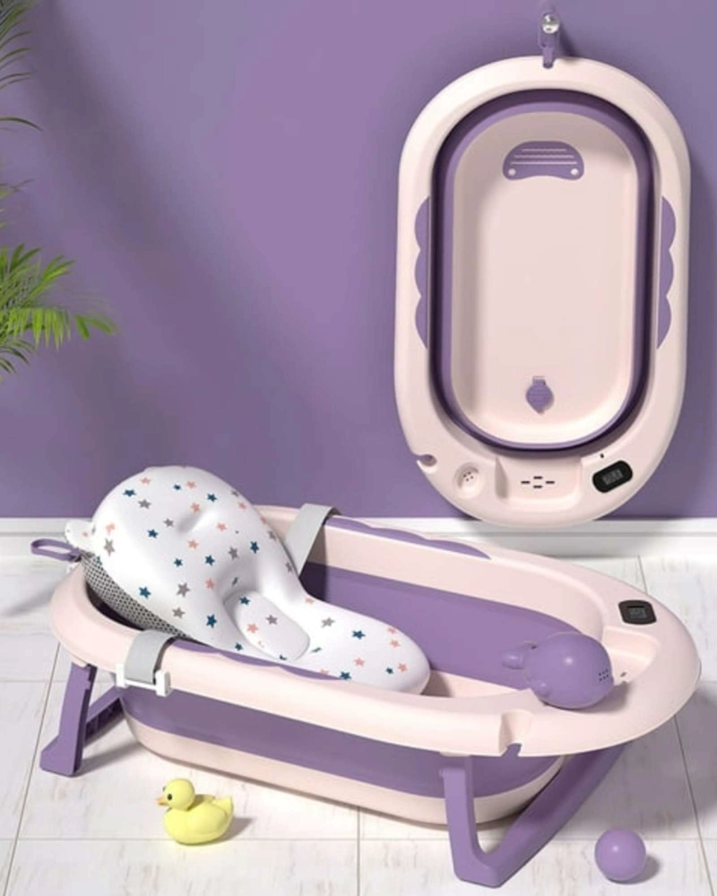 BAÑERA BEBE TINA PLEGABLE CON ACCESORIOS MORADO - 1