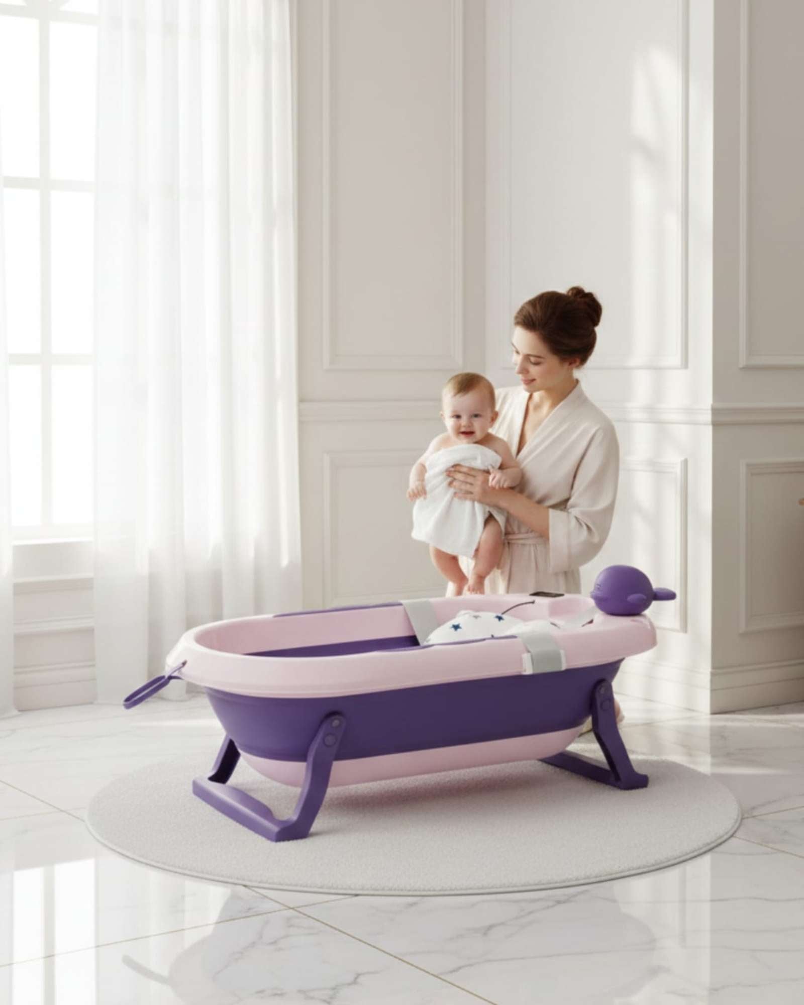 BAÑERA BEBE TINA PLEGABLE CON ACCESORIOS MORADO - 2