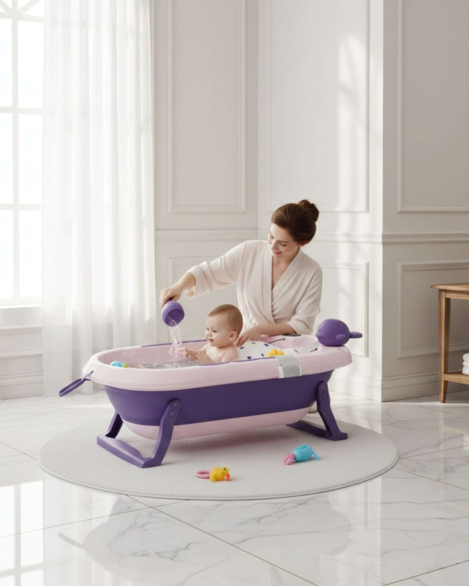 BAÑERA BEBE TINA PLEGABLE CON ACCESORIOS MORADO - 4