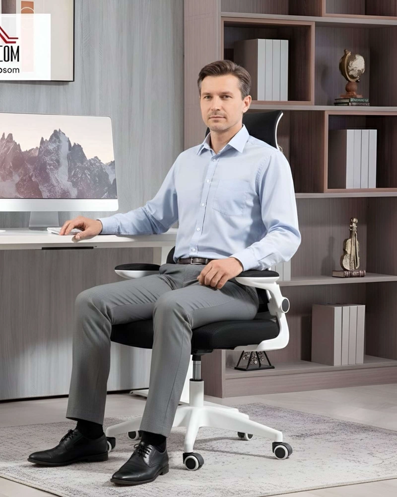 SILLA ERGONOMICA DE OFICINA CON APOYACABEZA BLANCA - 2