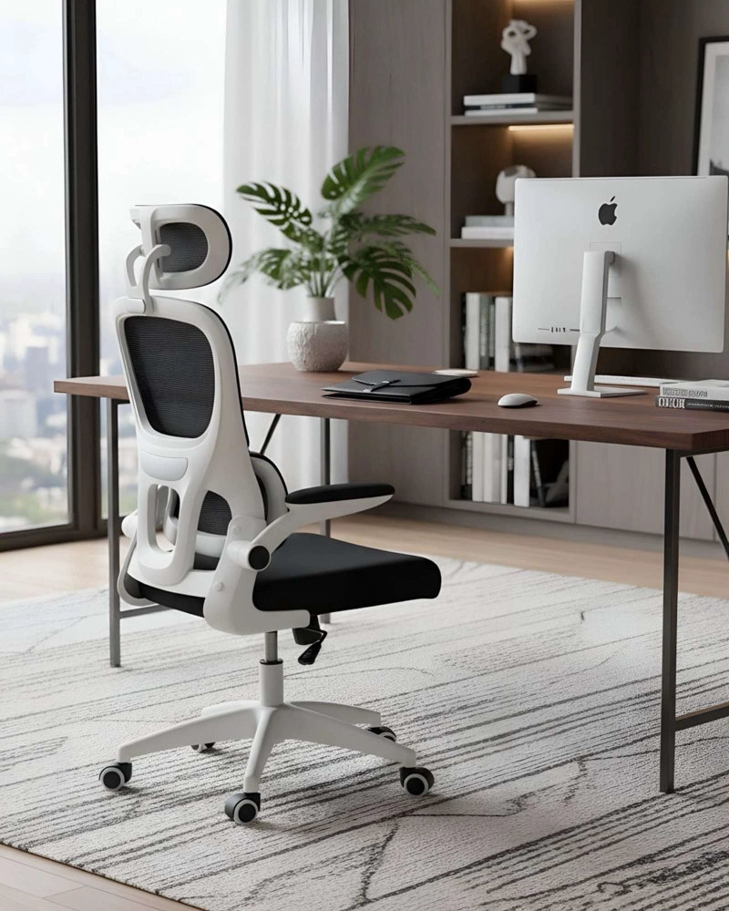 SILLA ERGONOMICA DE OFICINA CON APOYACABEZA BLANCA - 3