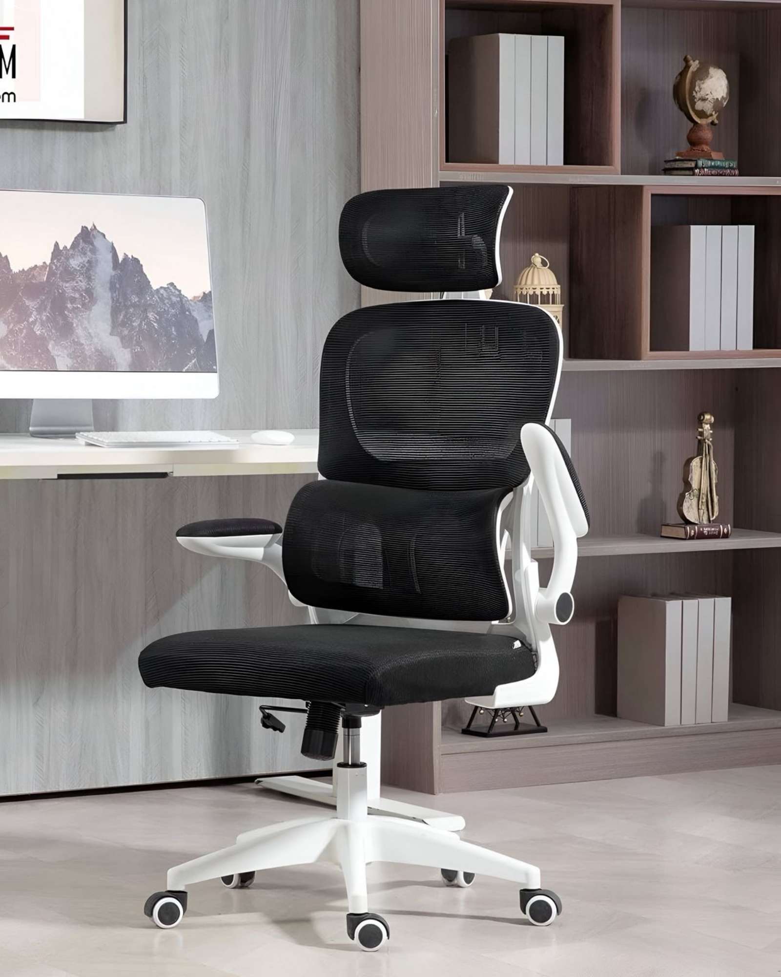SILLA ERGONOMICA DE OFICINA CON APOYACABEZA BLANCA - 4