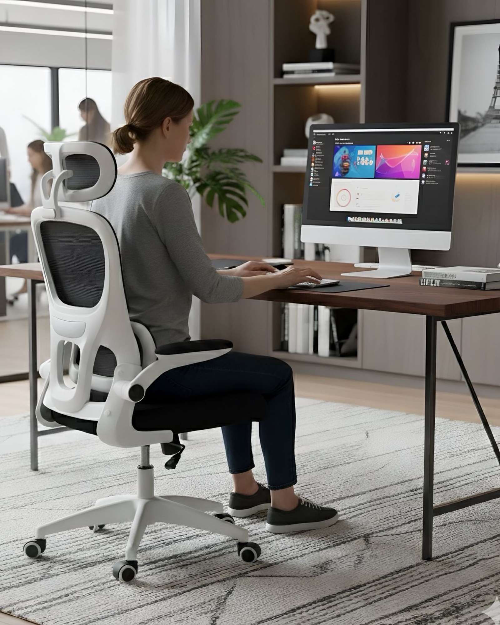 SILLA ERGONOMICA DE OFICINA CON APOYACABEZA BLANCA - 5