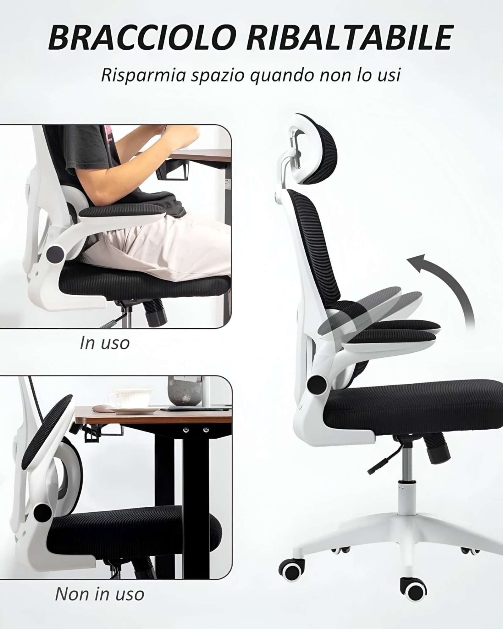 SILLA ERGONOMICA DE OFICINA CON APOYACABEZA BLANCA - 6