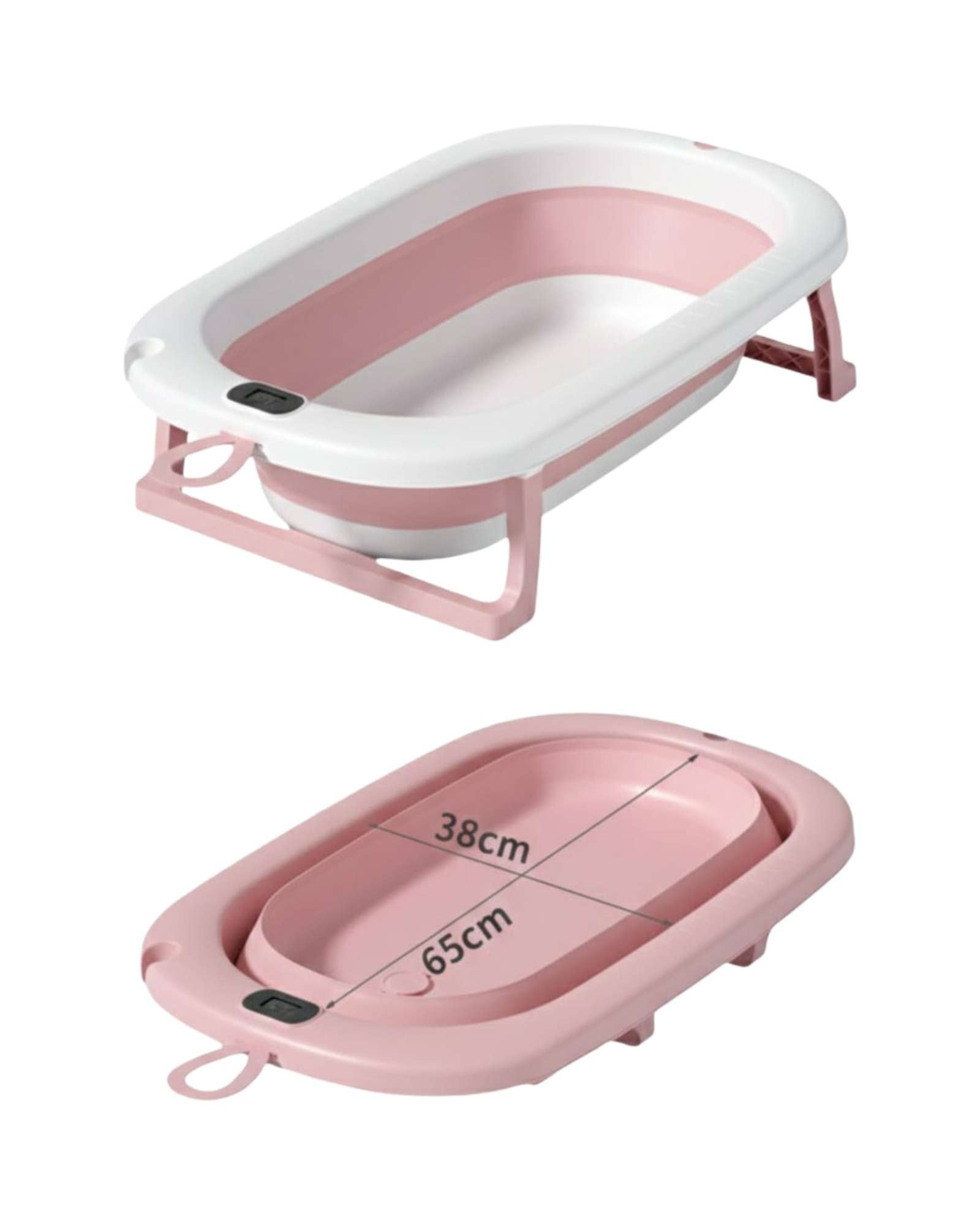 BAÑERA BEBE TINA PLEGABLE CON TERMOMETRO Y COJIN ROSA - 2