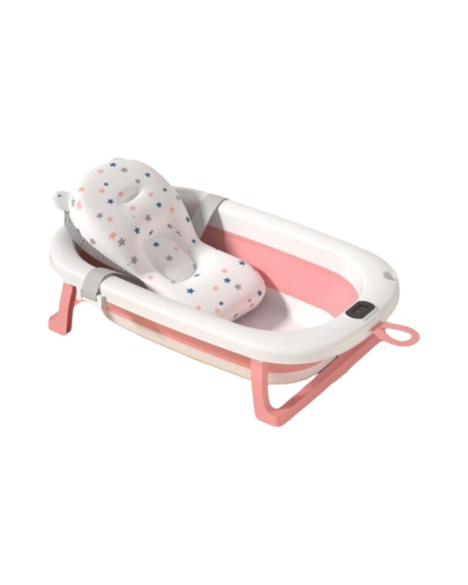 BAÑERA BEBE TINA PLEGABLE CON TERMOMETRO Y COJIN ROSA - 4