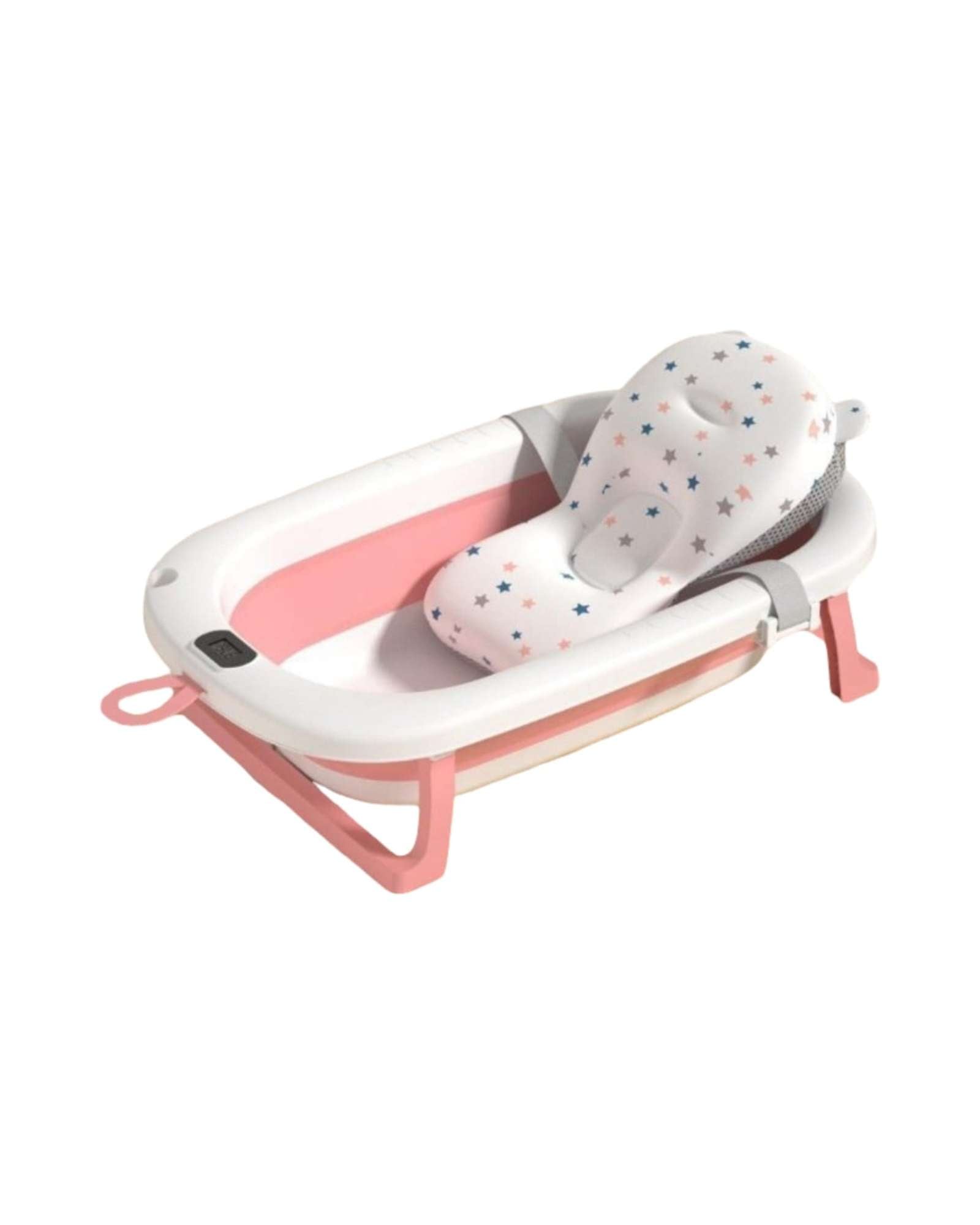 BAÑERA BEBE TINA PLEGABLE CON TERMOMETRO Y COJIN ROSA - 5
