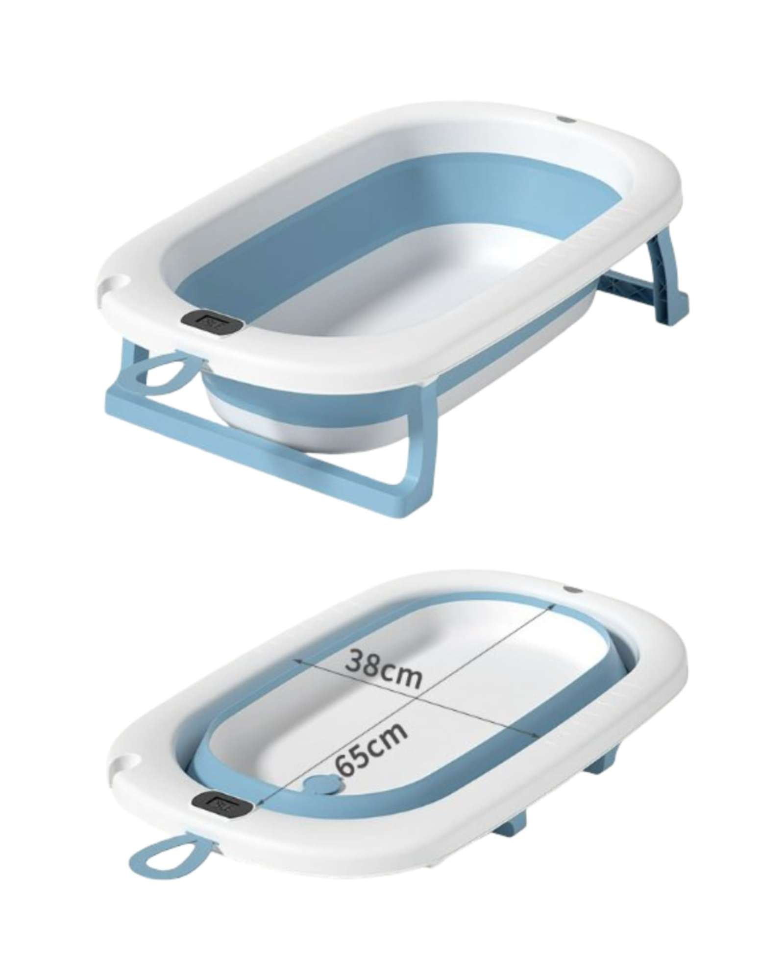 BAÑERA BEBE TINA PLEGABLE CON TERMOMETRO Y COJIN AZUL - 2