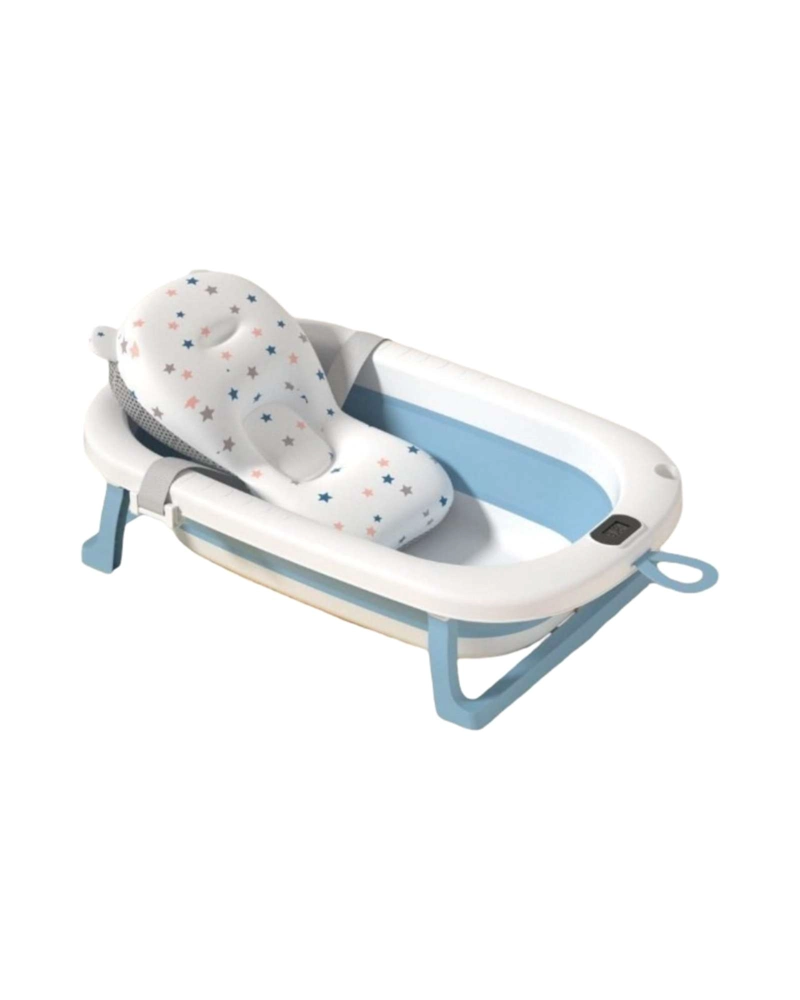 BAÑERA BEBE TINA PLEGABLE CON TERMOMETRO Y COJIN AZUL - 3