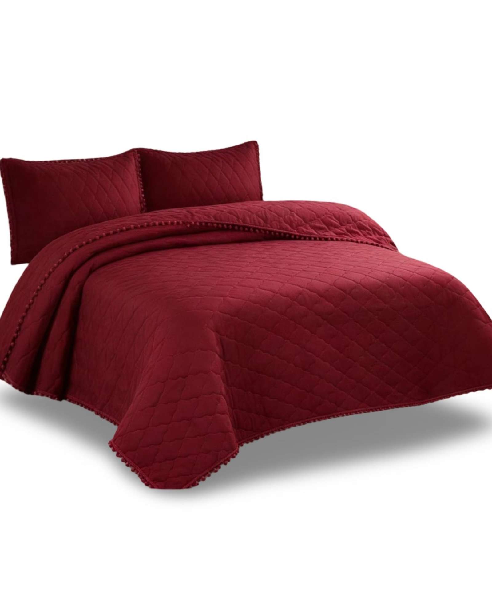 QUILT PREMIUM BLANCO BOHO-CHIC CON POMPONES PLAZA Y MEDIA - 4