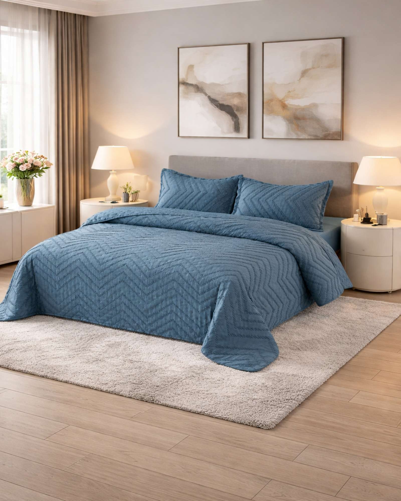 CUBRECAMA QUILT MODERNO DE VERANO DISEÑO CHEVRON 2 PLAZAS - 1