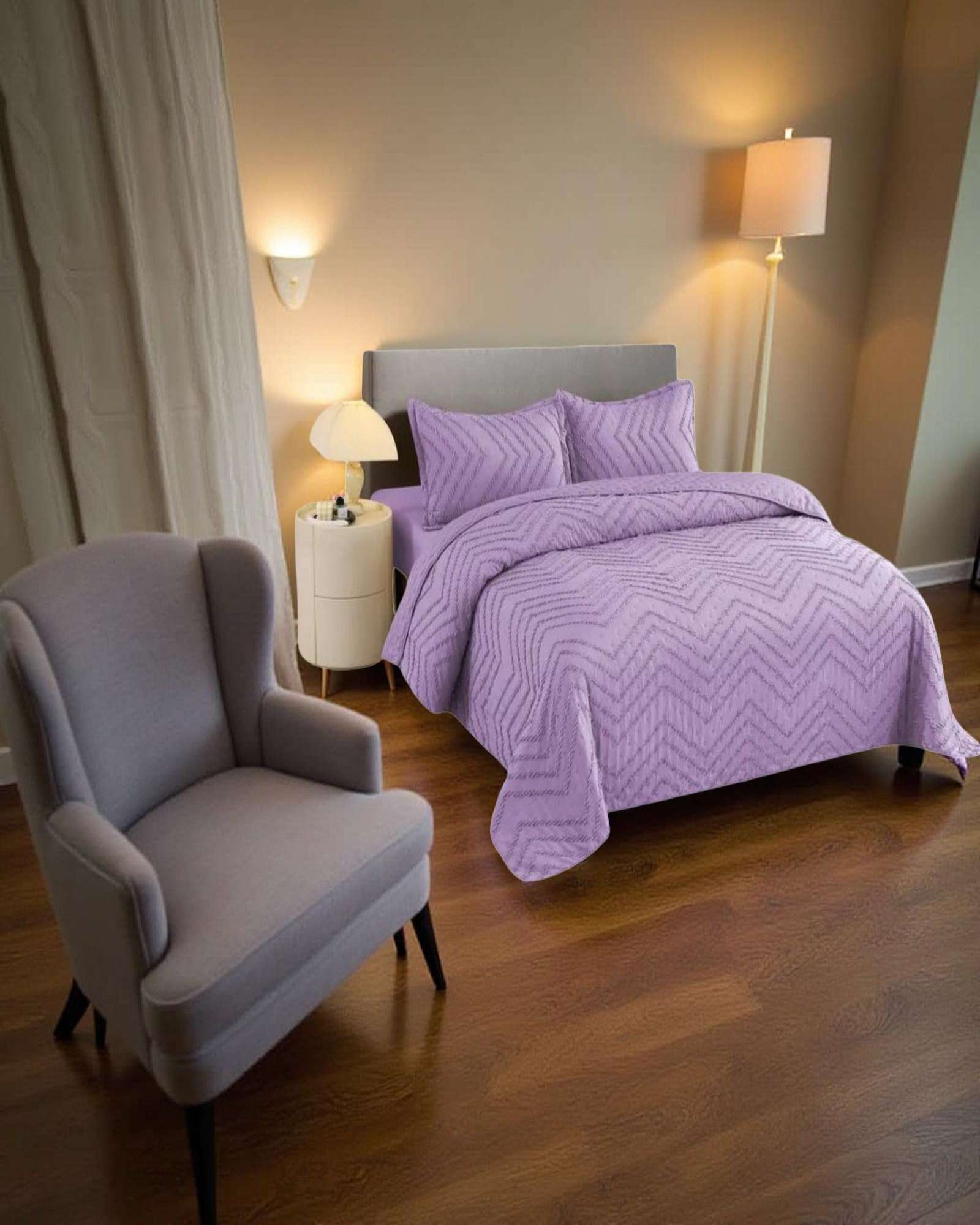 CUBRECAMA QUILT MODERNO DE VERANO DISEÑO CHEVRON KING-SUPER KING - 1